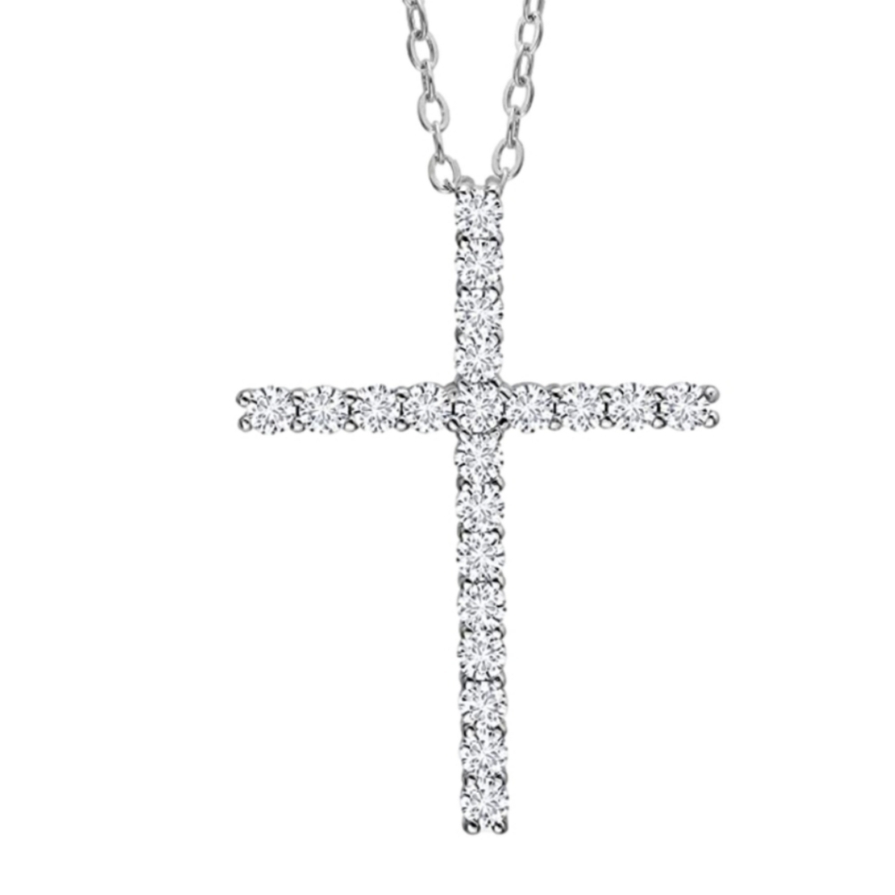 0.80ct Diamond Cross Pendant Necklace Moissanite 925 Gift Wedding Anniversary